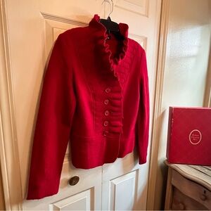 Révue Red Wool Ruffle Collar Jacket – Size Small